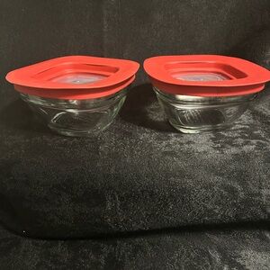 2 Rubbermaid 1cup Glass Food Storage Containers with Red Lids 7N68 RARE